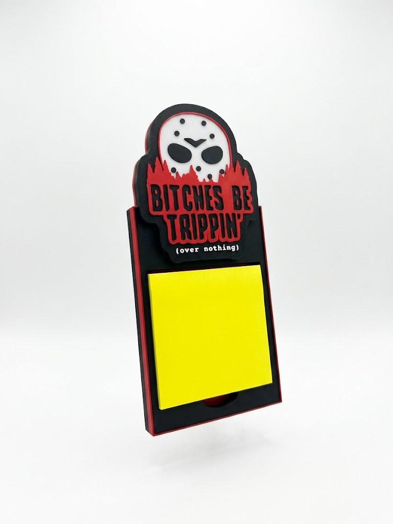3D Printed Horror Movie Sticky Note Holder: Hockey Mask, Sarcastic Office Decor