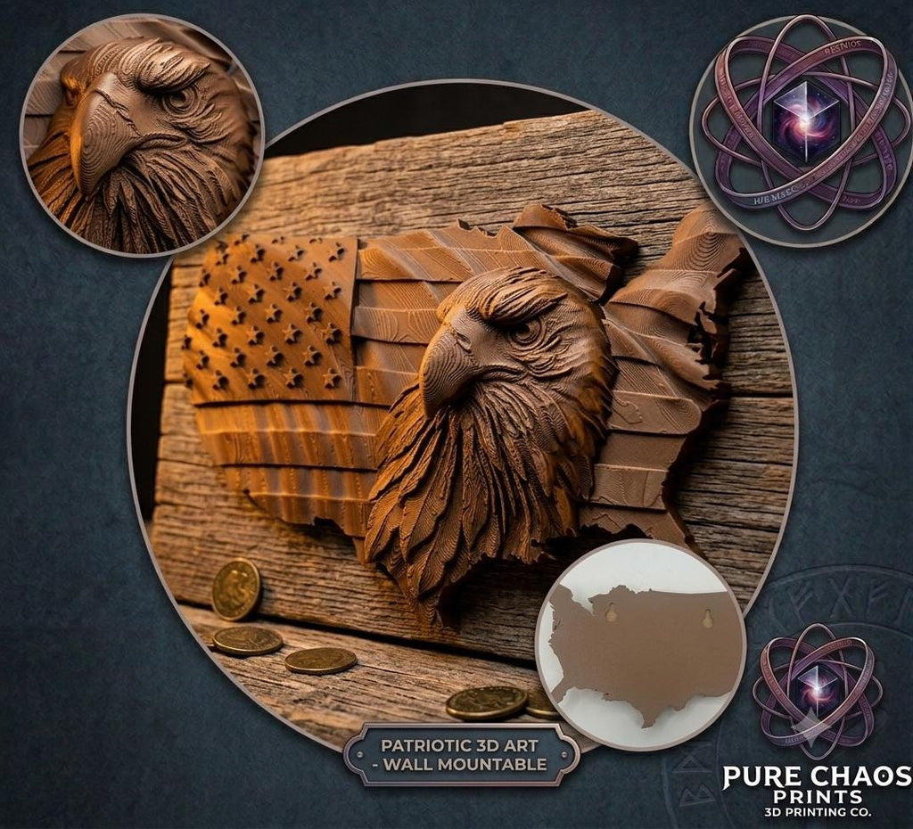 3D USA Map Plaque: Bald Eagle, American Flag Relief Wall Art - Rustic Wood-Tone Decor