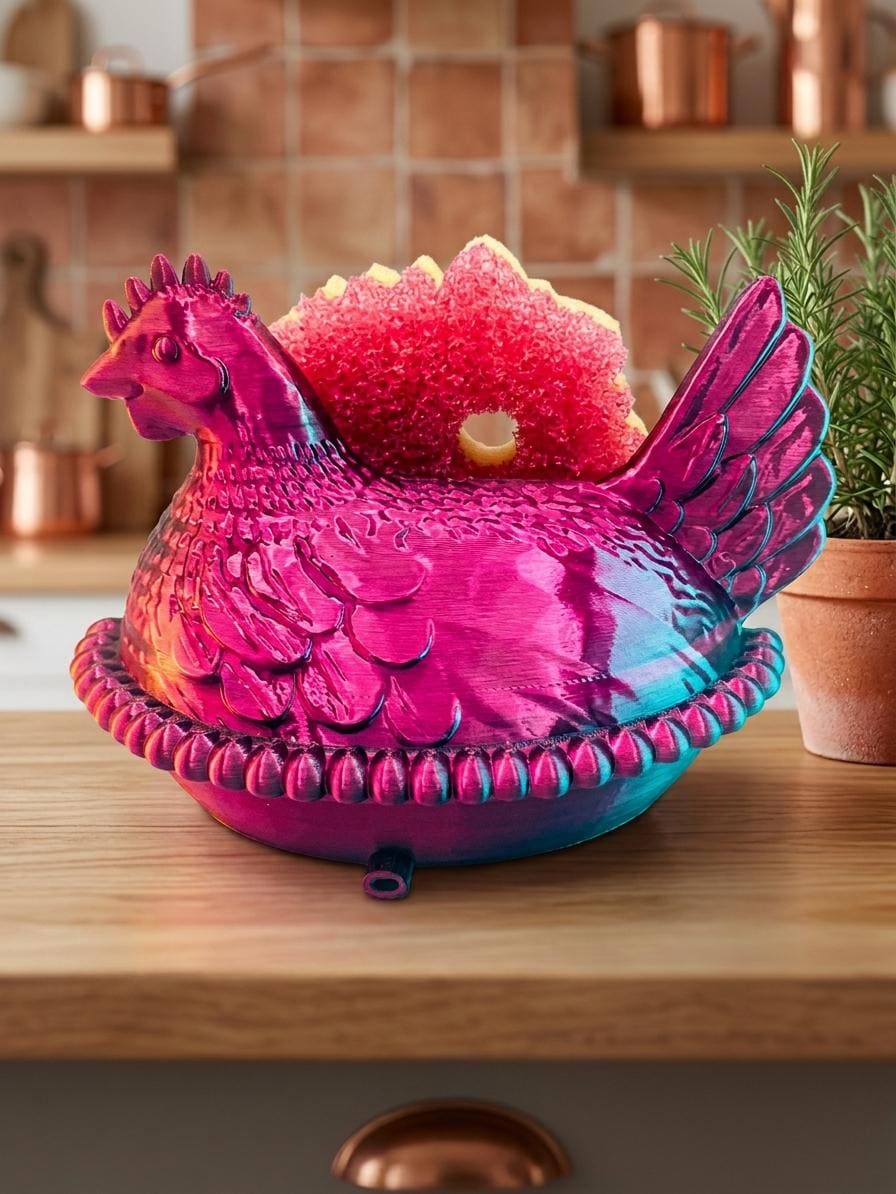 3D Printed Hen Sponge Holder | Farmhouse Kitchen Sink Caddy Organizer