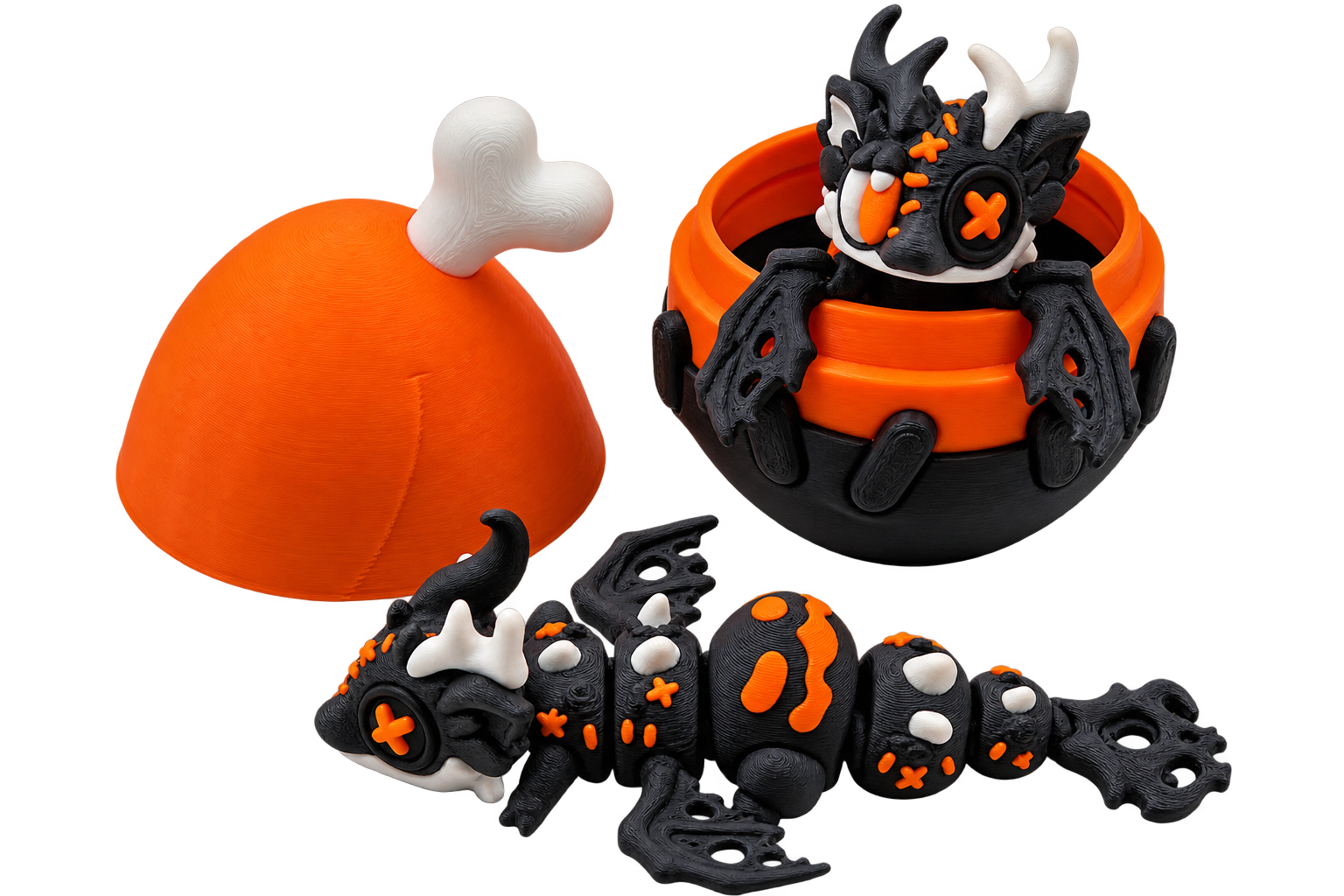 Halloween Dragon with Egg | 3D Printed Articulated Dragon | Spooky Dragon | Halloween Gift