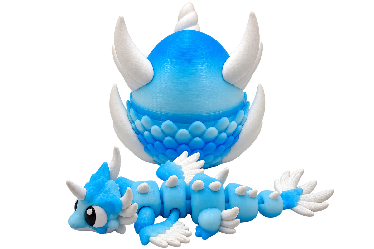 Ice Dragon with Egg | 3D Printed Articulated Dragon | Frost Dragon | Fantasy Dragon Gift