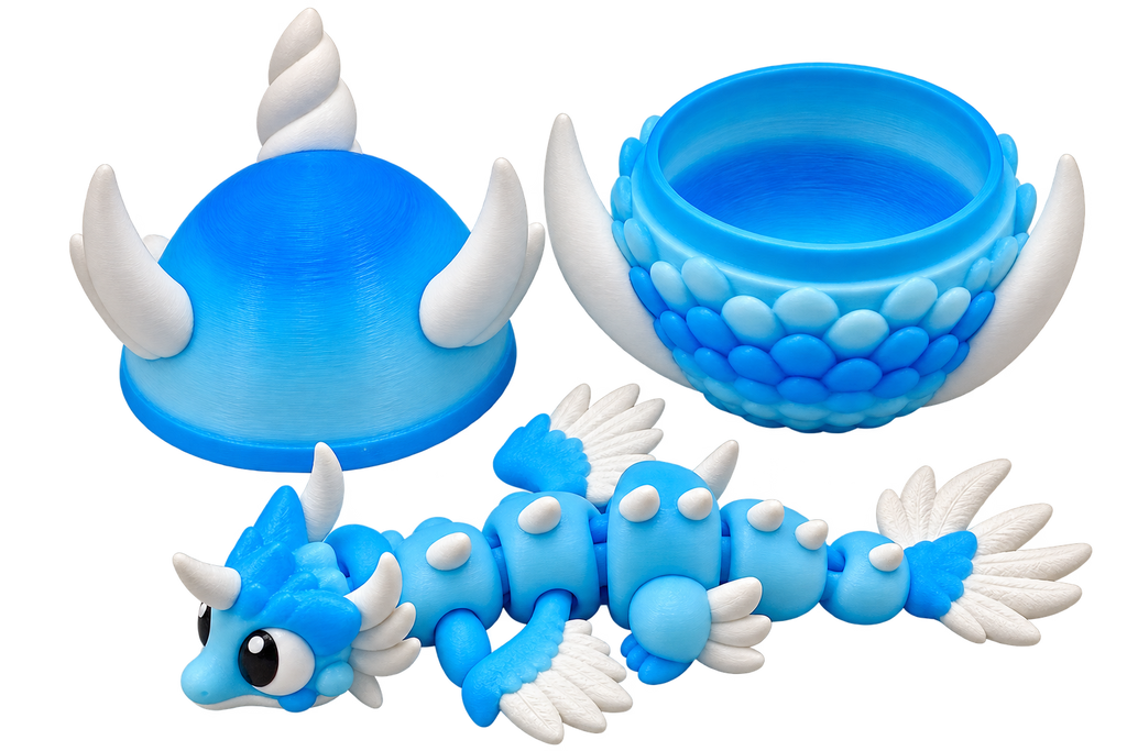 Ice Dragon with Egg | 3D Printed Articulated Dragon | Frost Dragon | Fantasy Dragon Gift