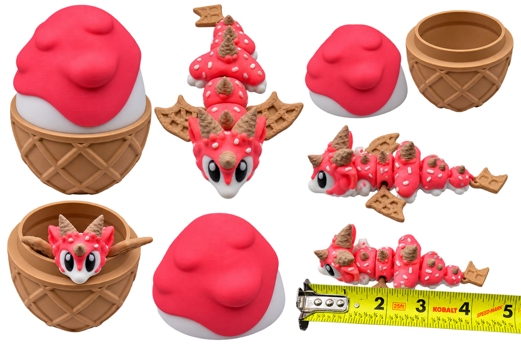 Ice Cream Dragon with Egg | 3D Printed Articulated Dragon | Cute Dessert Dragon | Dragon Egg