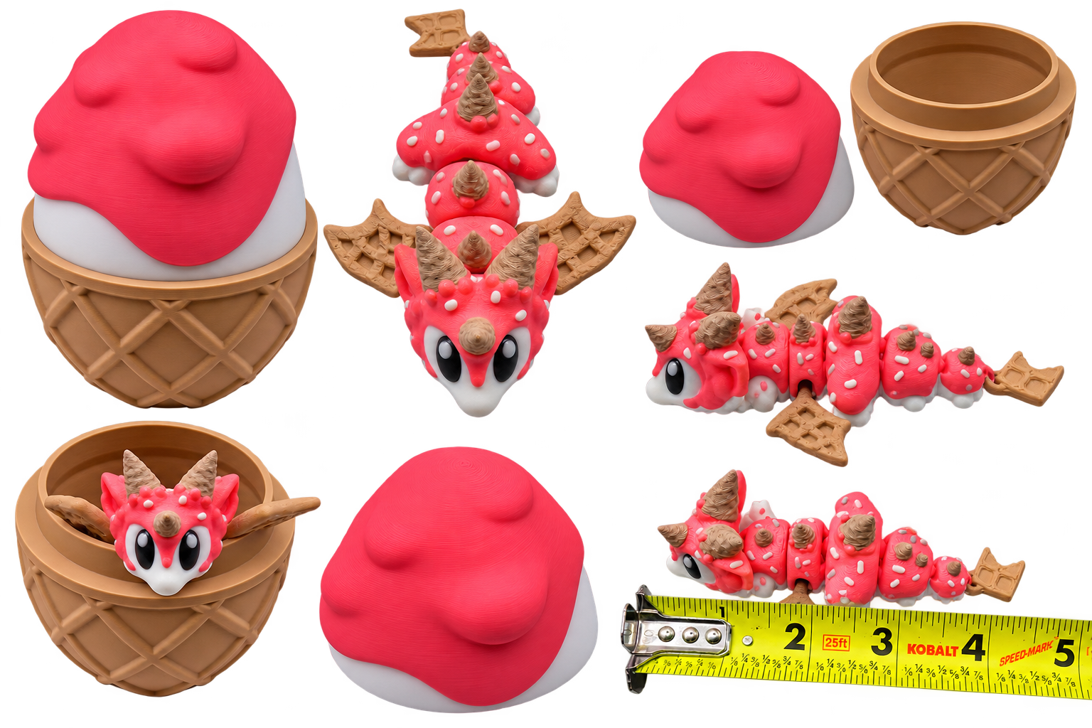 Ice Cream Dragon with Egg | 3D Printed Articulated Dragon | Cute Dessert Dragon | Dragon Egg