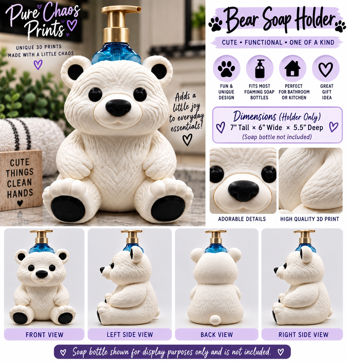 3D Printed Bear Soap Holder – Cute Bathroom & Kitchen Decor