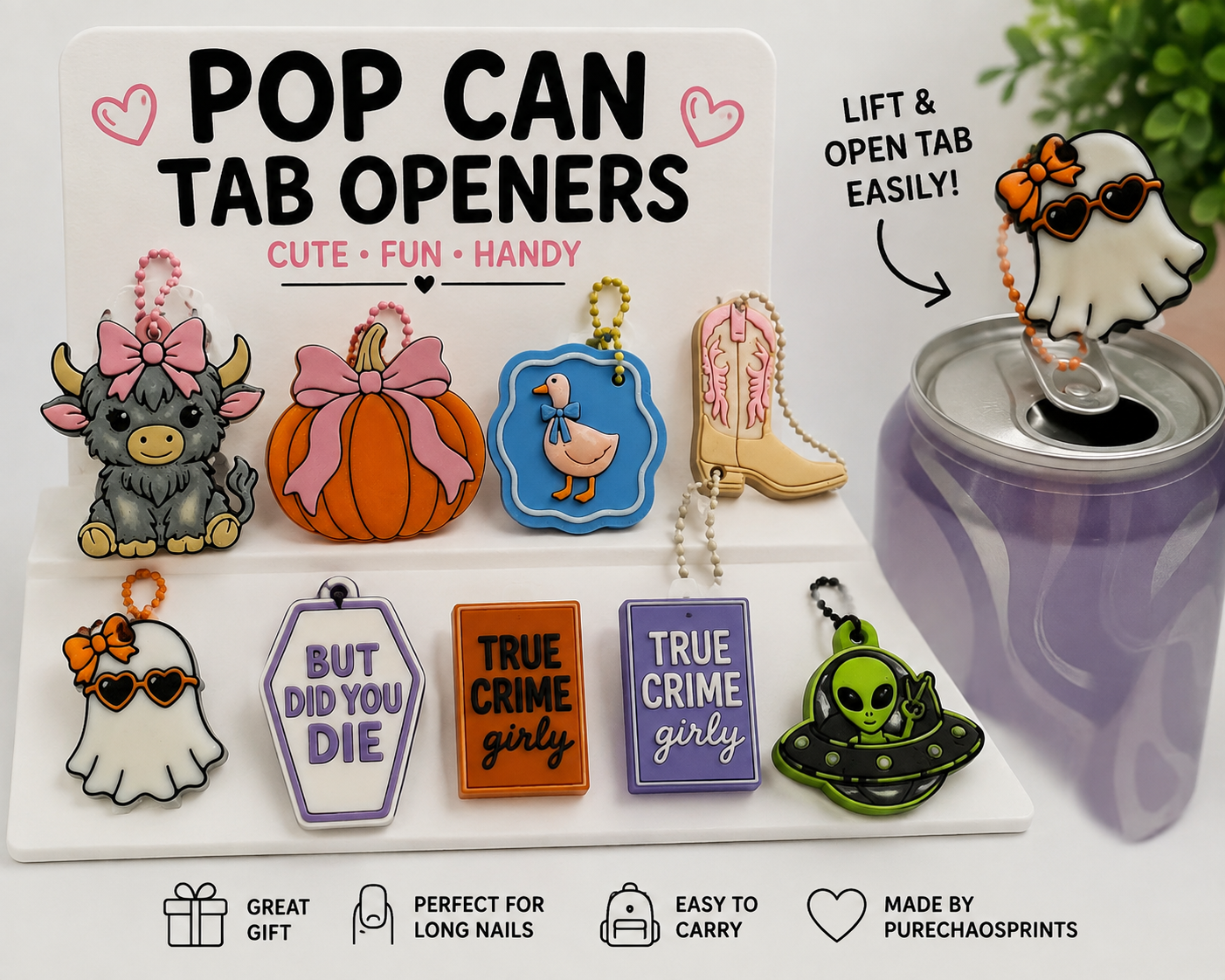 Pop Can Tab Opener Keychain | 3D Printed Can Opener | Multiple Designs