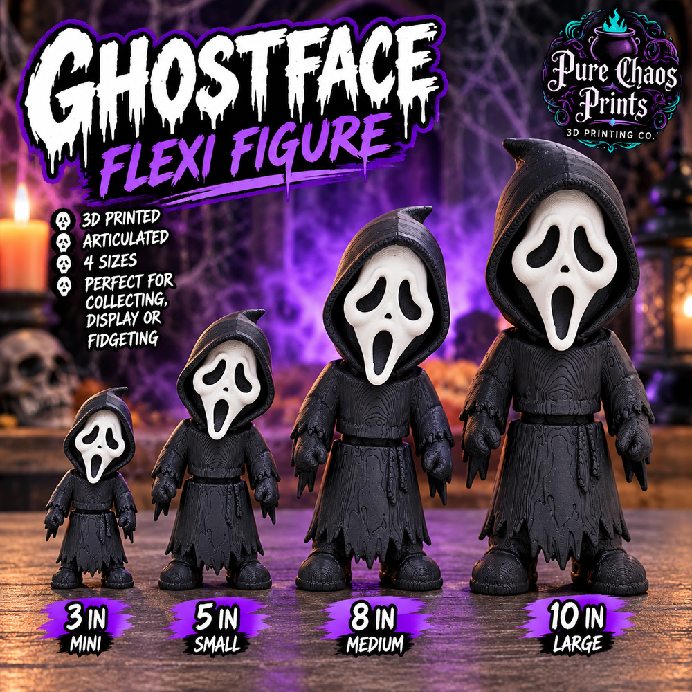 Ghostface-Inspired Flexi Figure | Articulated Horror Toy | 4 Sizes