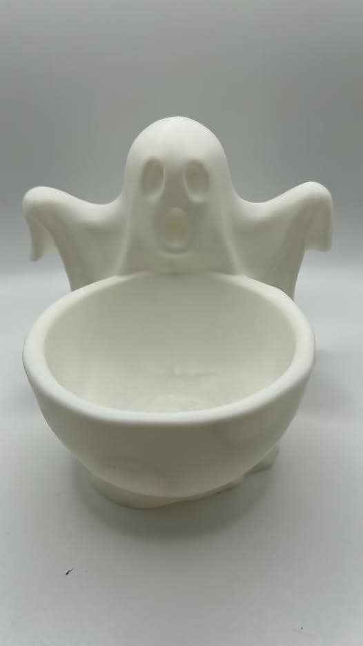Ghost Candy Bowl Trinket Dish | Spooky Halloween Catchall Tray, Desk Accessory