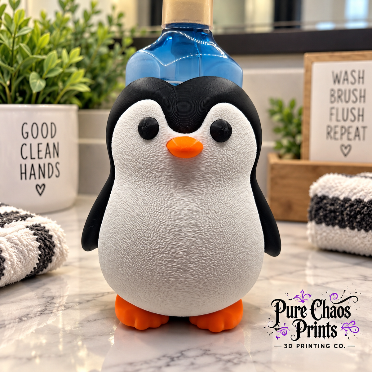 3D Printed Penguin Soap Holder | Cute Bath & Body Works Soap Bottle Holder