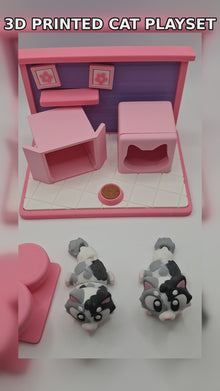 3D Printed Cat Playset with 2 Articulated Cats | Interactive Kitty Room Playset